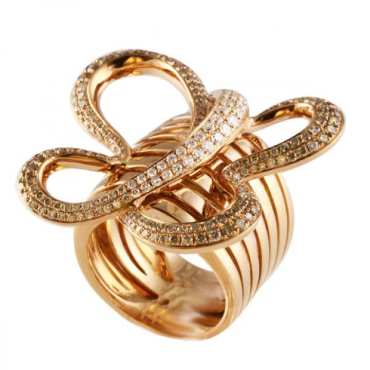 CHAMPAGNE AND WHITE DIAMOND 18K ROSE GOLD RING