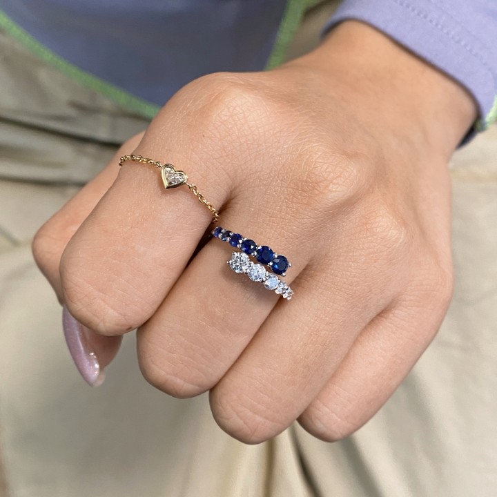 Graduated Diamond and Sapphire Wrap Ring flat