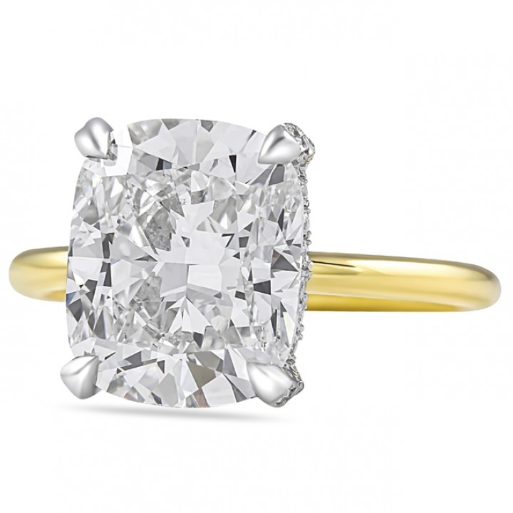 4.70ct Cushion Cut Lab Diamond Two-Tone Solitaire Ring flat