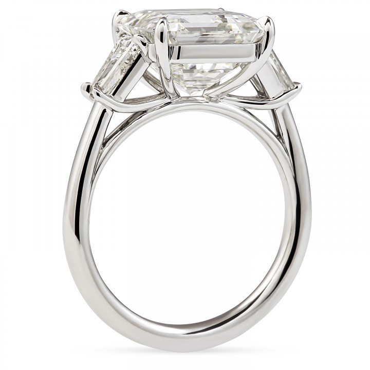 5.01 carat Asscher Cut Diamond Three-Stone Ring flat