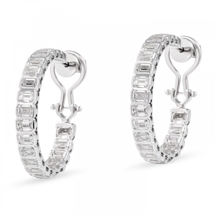 4.70 carat Emerald Cut Lab Diamond Bezel Hoop Earrings front