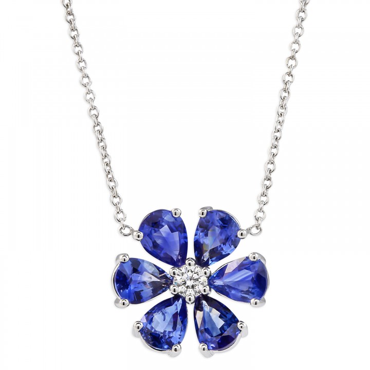 Sapphire and Diamond Flower Pendant front