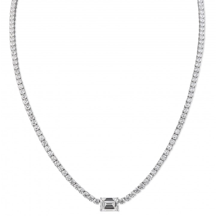 12.37 carat Emerald Cut Center Stone Diamond Tennis Necklace