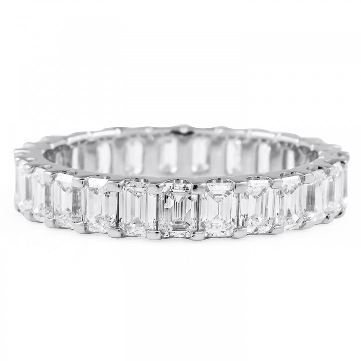 2.45 carat Emerald Cut Lab Diamond U-Shape Eternity Band wg