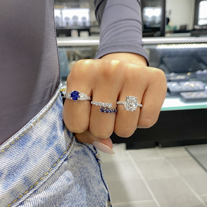 Graduated Diamond and Sapphire Wrap Ring flat