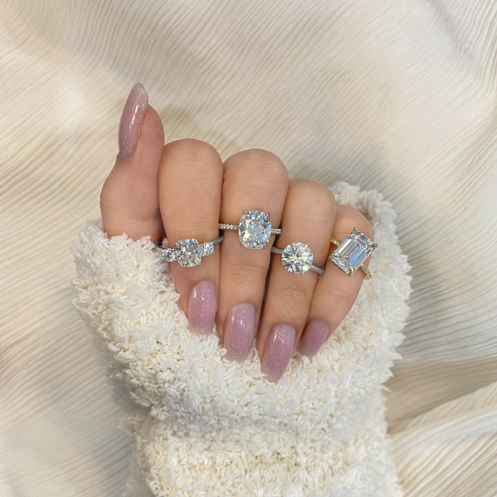 1.50 carat Cushion Cut Diamond Three-Stone Engagement Ring flat