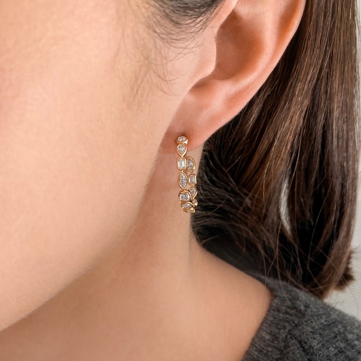 Mixed Shape Lab Diamond Hoop Earrings front