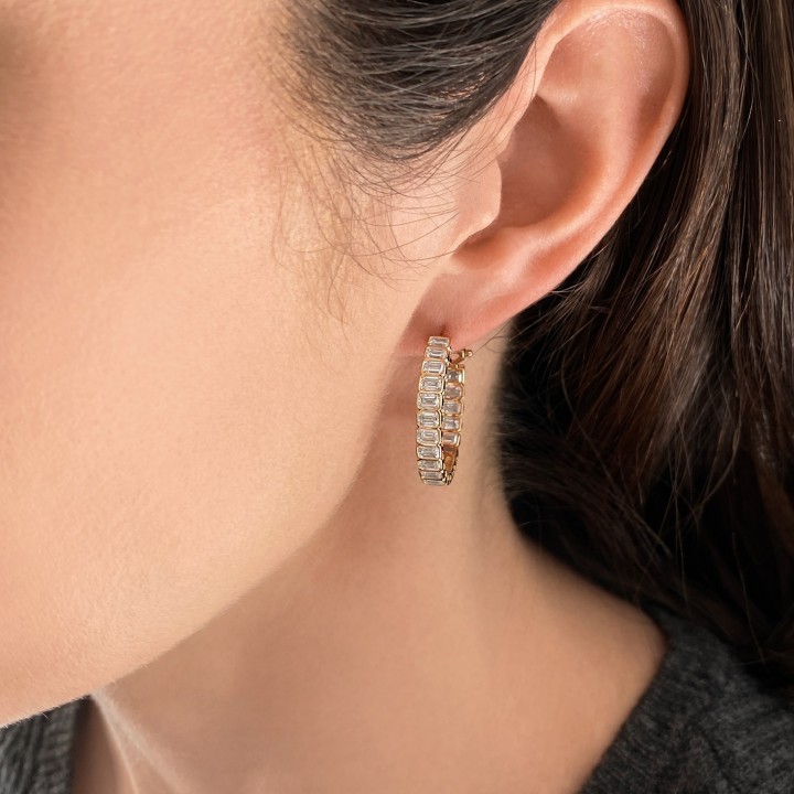 4.70 carat Emerald Cut Lab Diamond Bezel Hoop Earrings front