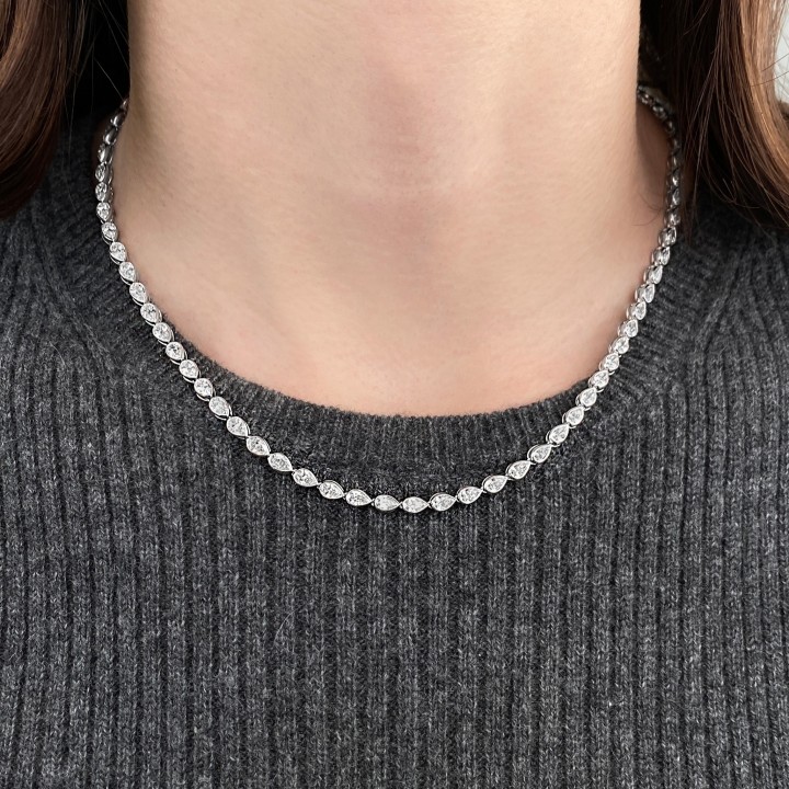 11.9 carat Pear Shape Lab Diamond East-West Bezel Tennis Necklace