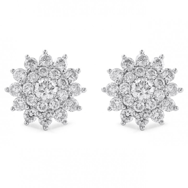 Sunburst Diamond Cluster Earrings flat