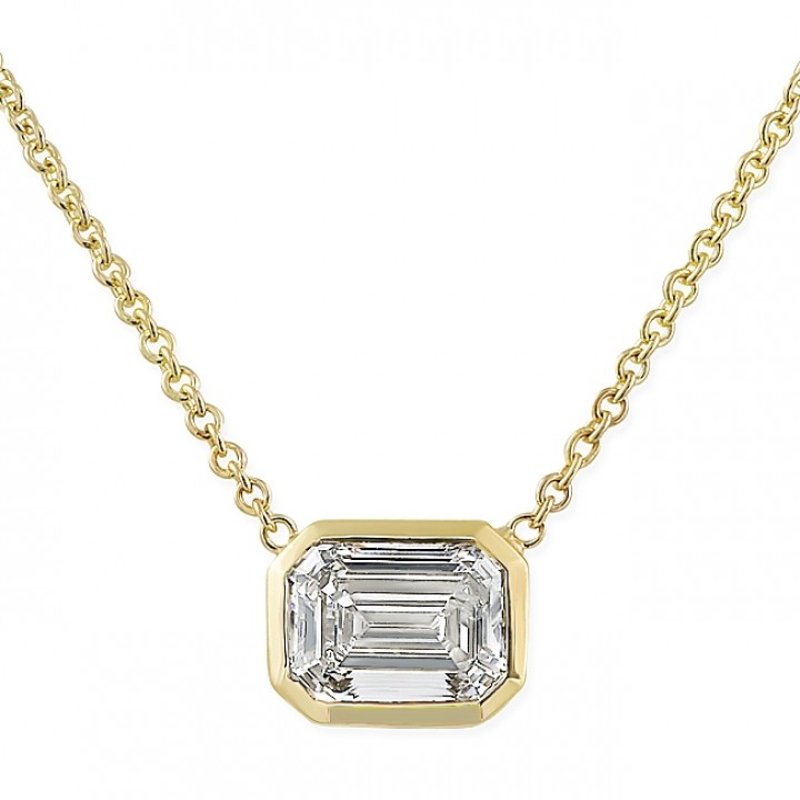 1.71ct Lab-Grown Emerald Cut Diamond Bezel Pendant closeup