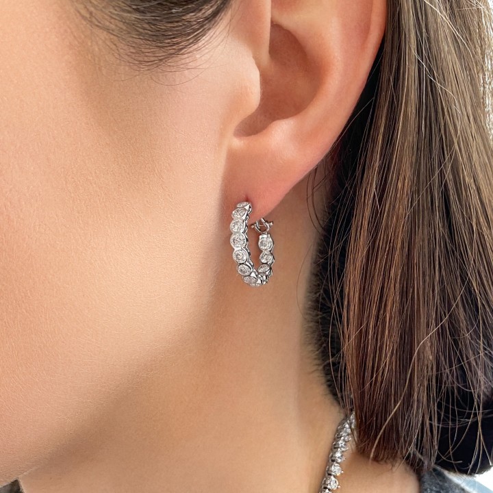 2.7 carat Round Lab Diamond Bezel Hoop Earrings wg