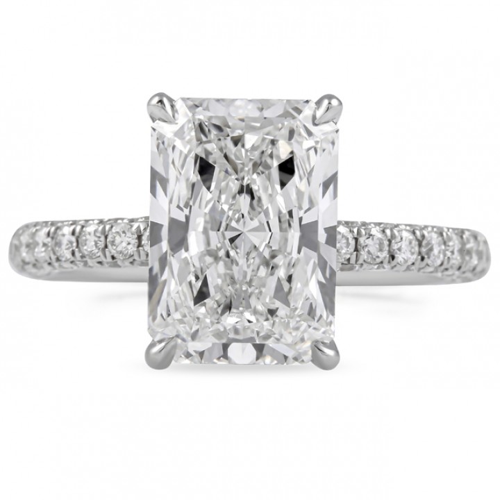 3.71 carat Radiant Cut Lab Diamond Hidden Halo Ring flat