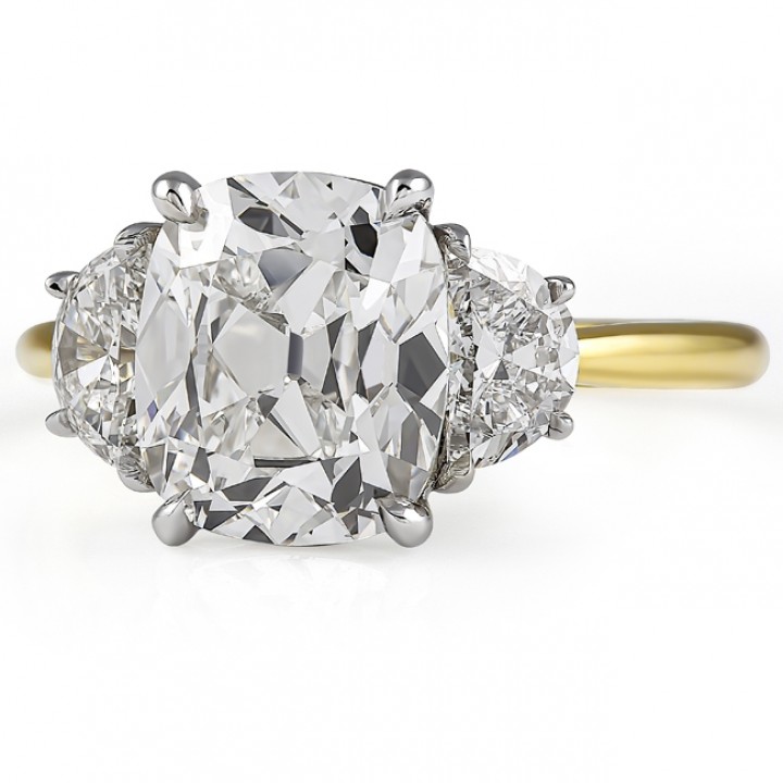 3.03 Antique Cushion Lab Diamond Three-Stone Ring flat