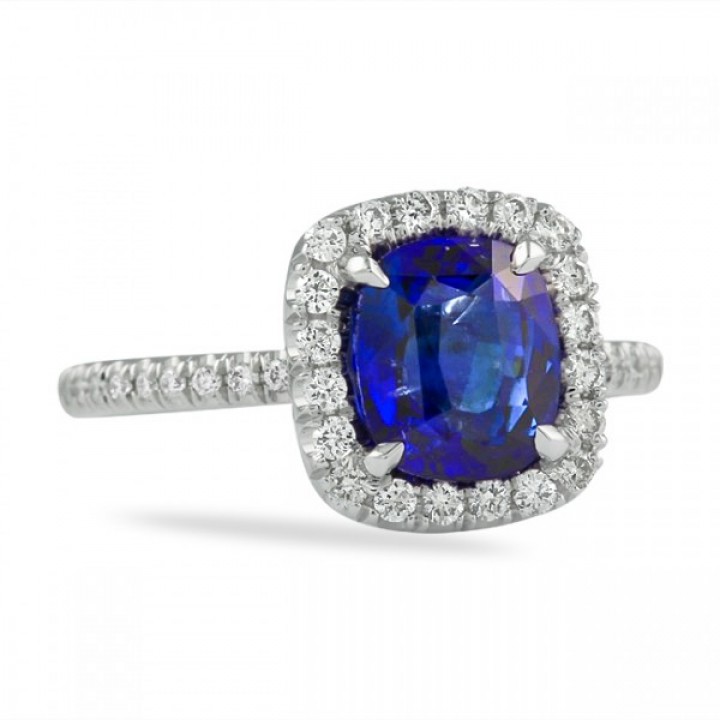 2.05ct Sapphire Cushion Halo Ring flat