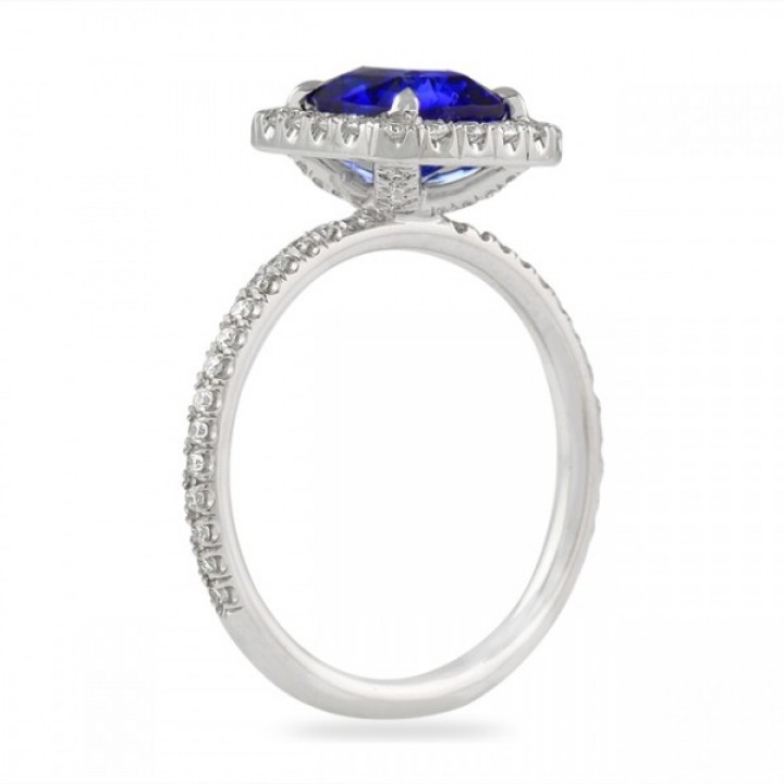 2.05ct Sapphire Cushion Halo Ring flat