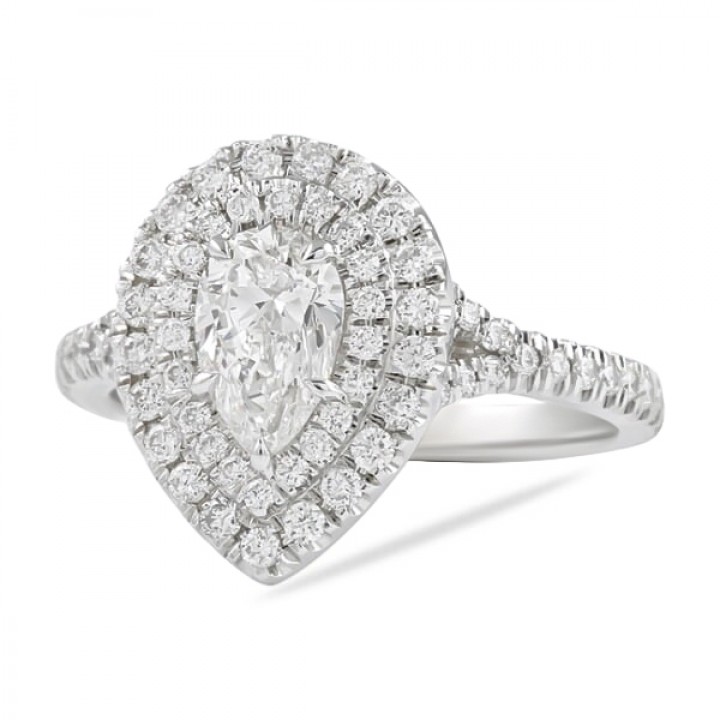 0.61ct Pear Shape Diamond Double Halo Engagement Ring