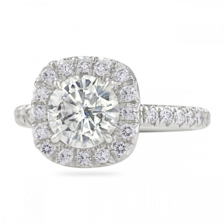 1.51ct Round Diamond in Cushion Halo Engagement Ring top