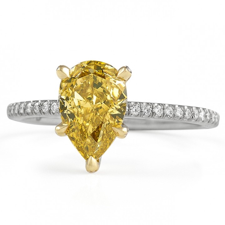 Intense Yellow and Near Colorless Diamond Ring in 18 kt Yellow and White  Gold