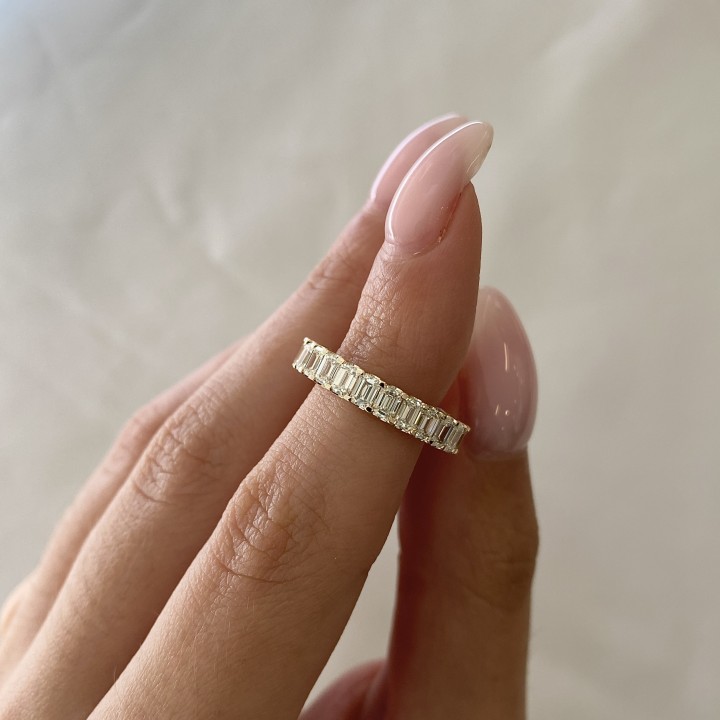 2.45 carat Emerald Cut Lab Diamond U-Shape Eternity Band wg