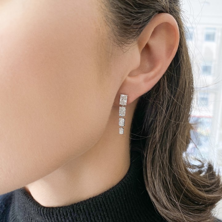 Graduating Radiant Lab Diamond Drop Earrings straight