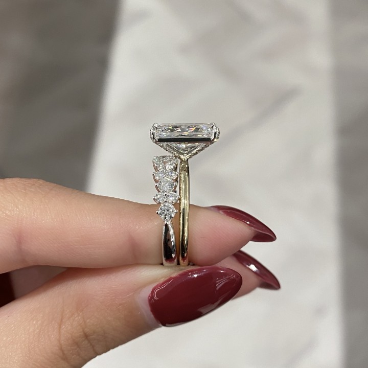 4.31 carat Radiant Cut Lab Diamond Pave Prong Ring top