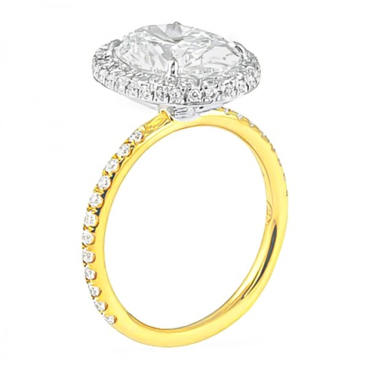 2.70 carat Oval Diamond Two Tone Halo Engagement Ring angle