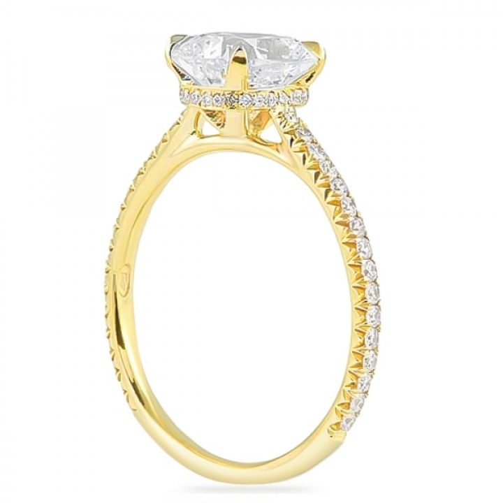1.70 carat Cushion Cut Yellow Gold Pave Engagement Ring angle