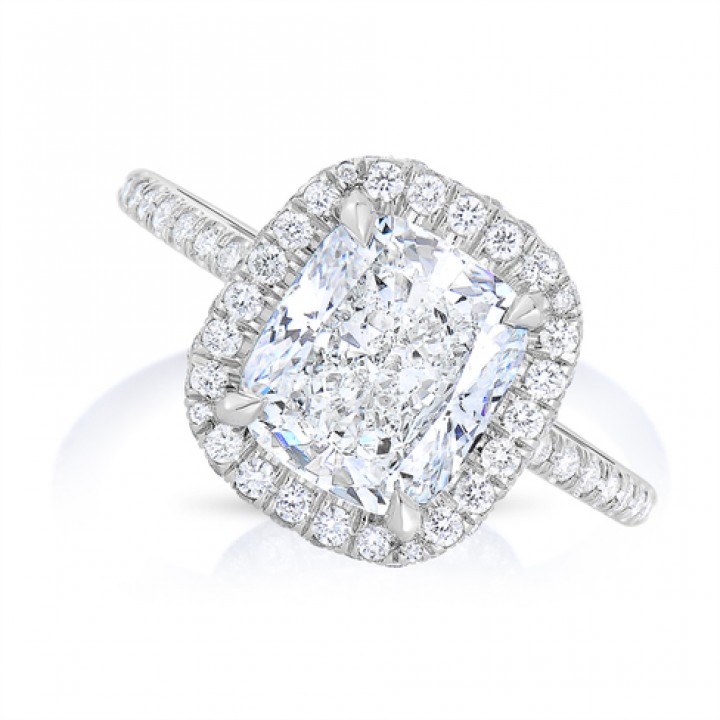 3.01 carat Cushion Cut Halo Platinum Engagement Ring angle