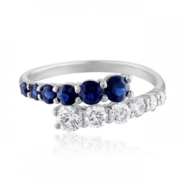 Graduated Diamond and Sapphire Wrap Ring flat