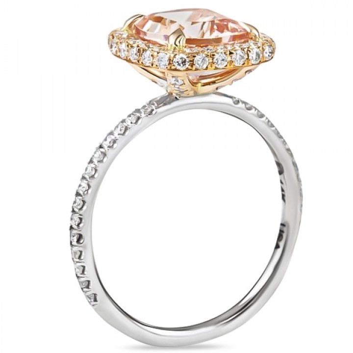 Cushion Cut Morganite Two-Tone Halo Ring angle