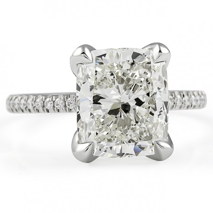 4 carat Cushion Cut Diamond Lotus Prong Engagement Ring profile