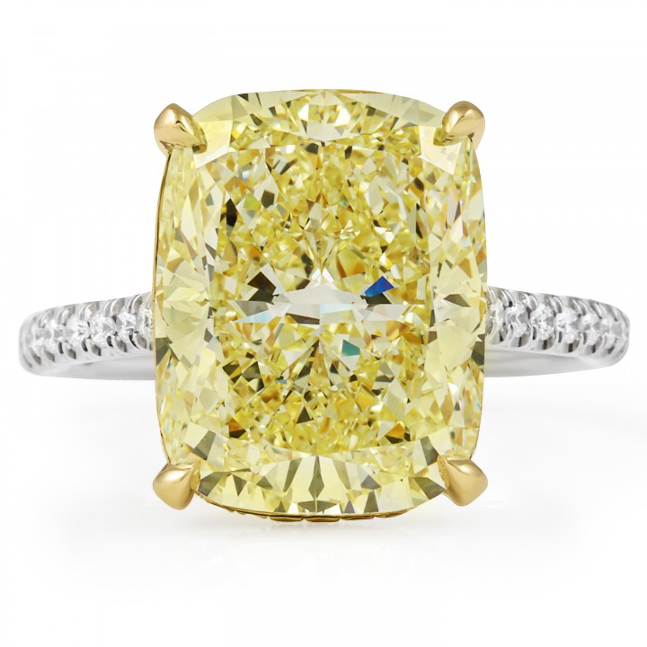 7.53 carat Yellow Cushion Cut Diamond Pave Ring flat