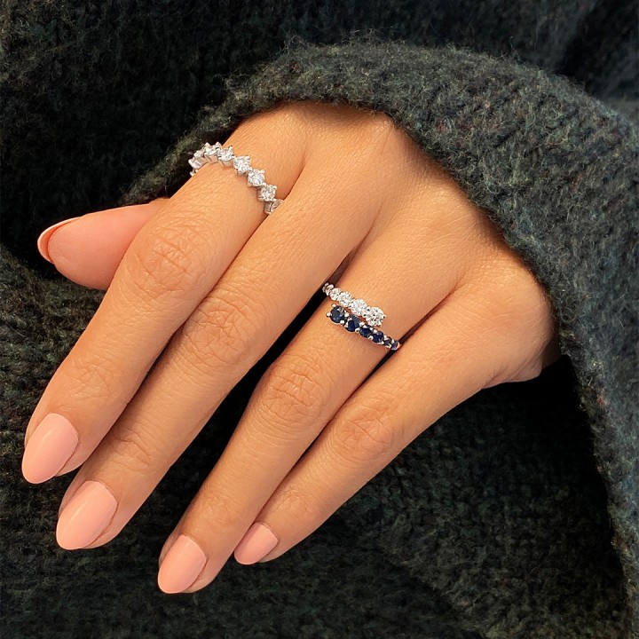 Graduated Diamond and Sapphire Wrap Ring flat