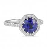 2.32 carat Round Sapphire in Octagon Halo Ring