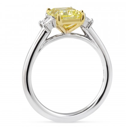 2.02 carat Radiant Cut Fancy Yellow Lab Diamond Three-Stone Ring