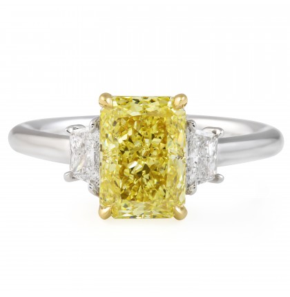 2.02 carat Radiant Cut Fancy Yellow Lab Diamond Three-Stone Ring