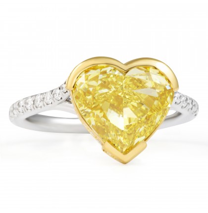 4.01 carat Heart Shape Fancy Yellow Lab Diamond Ring flat