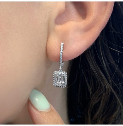 Baguette and Round Diamond Drop Earrings