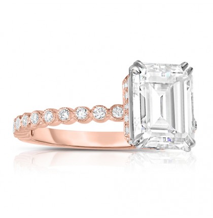 Emerald Cut Moissanite Bezel Band Two-Tone Ring flat