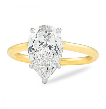 2.50ct Pear Shape Diamond Yellow Gold Solitaire Ring flat