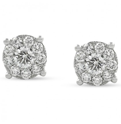 Round Diamond Cluster Halo Earrings front view