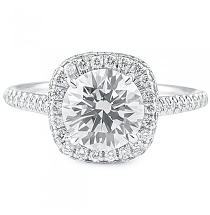 1.70 Carat Round Diamond in Cushion Halo Engagement Ring flat