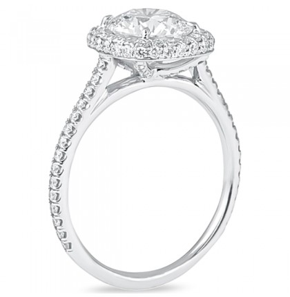 1.70 Carat Round Diamond in Cushion Halo Engagement Ring flat