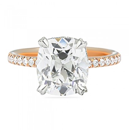 3.02 carat Antique Cushion Signature Wrap Engagement Ring flat