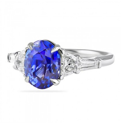 3.25ct Oval Sapphire And Diamond Five-Stone Engagement Ring flat