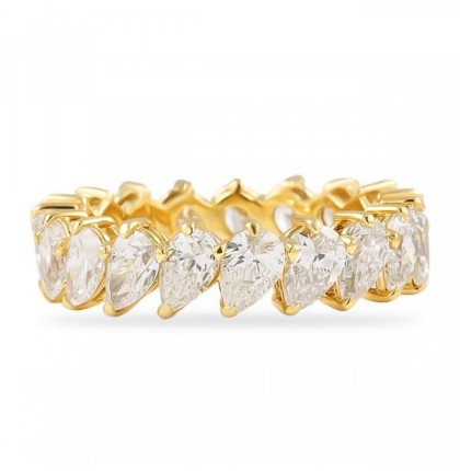 4 carat Pear Shape Diamond Angled Yellow Gold Band flat