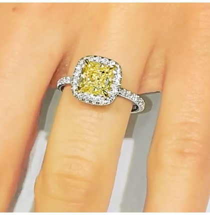 Lepozzi 1.82 Carat Yellow Diamond Single Halo Engagement Ring