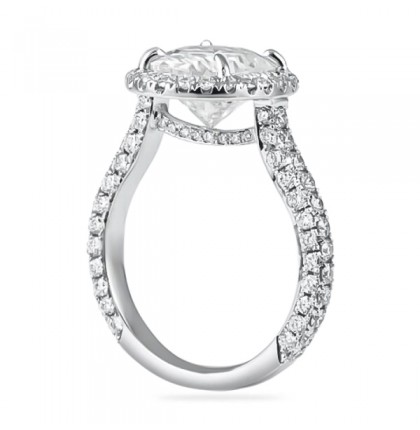 Oval Moissanite Halo Engagement Ring with Three-Row Band angle