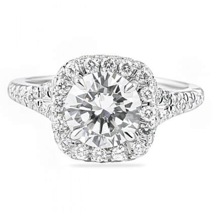 1.50 Carat Round Diamond Halo with Split Engagement Ring flat